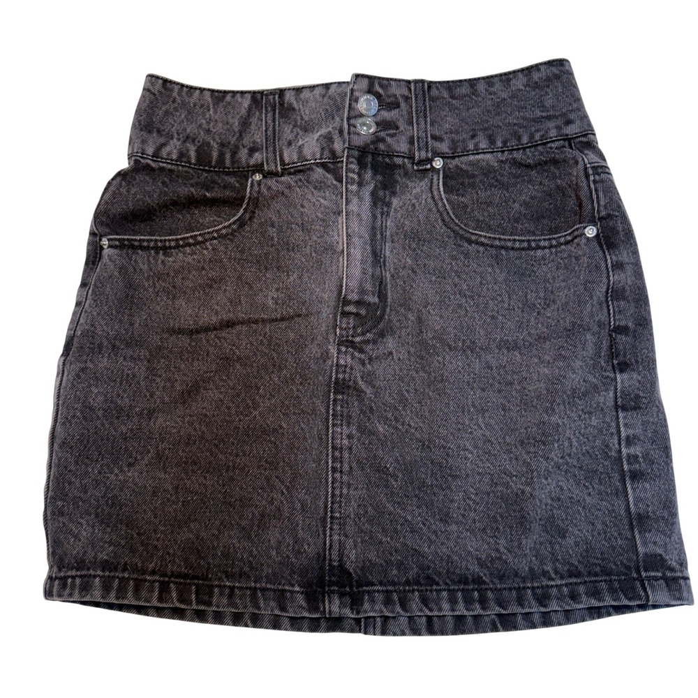 Forever 21 Womens High Waisted Denim Mini Skirt Double Button Washed Black Small